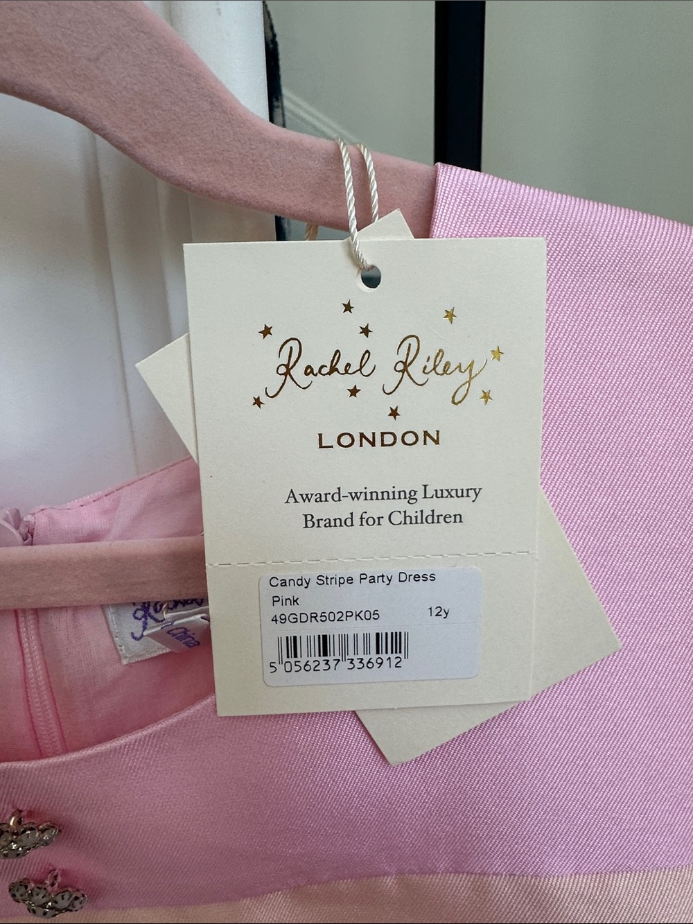 Rachel Riley Pink and Cream Satin Stripe Party Dress - Picture 4 of 6